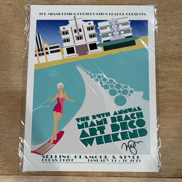 2011 Miami Art Deco Weekend Travel Print, by Nadia Payan, Sz 8 1/2" x 11" - Picture 1 of 4
